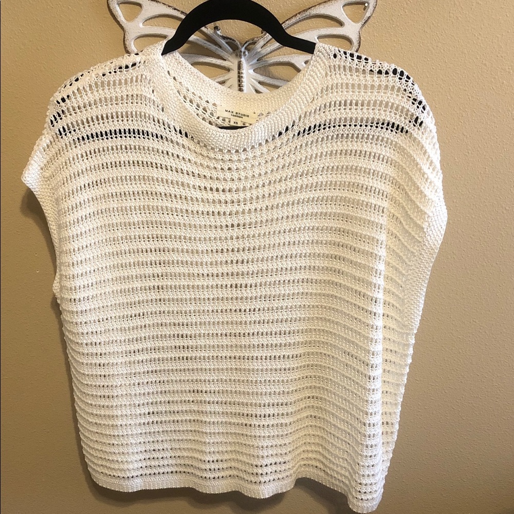 Max Studio Cream Open-Weave Knit Top